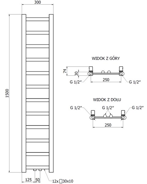 Mexen Bolt, topné těleso 1500 x 300 mm, 295 W, spodní a středové, bílá, W126-1500-300-00-20