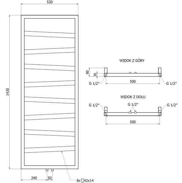 Mexen, Mexen Zoom dekorativní koupelnový radiátor 1430 x 530 mm, 477 W, antracit - W130-1430-530-00-66