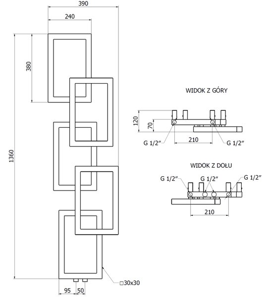 Mexen Grid, dekorativní koupelnový radiátor 1360 x 390 mm, 349 W, černá, W215-1360-390-00-70