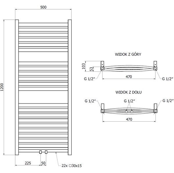 Mexen Zing, koupelnový radiátor 1200 x 500 mm, 513 W, černá, W128-1200-500-00-70