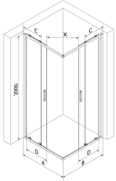 Mexen Exo čtvercový sprchový kout posuvný 70 x 70 cm, transparentní, chrom - 8111-070-070-01-00