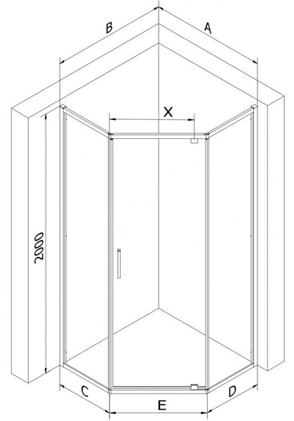 Mexen Exo pětibokový sprchový kout otočný 80 x 80 cm, transparentní, černý - 812-080-080-70-00
