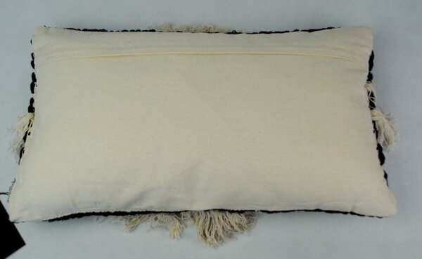 Černo-krémový polštář s třásněmi Boho - 30*50cm - Colmore by Diga