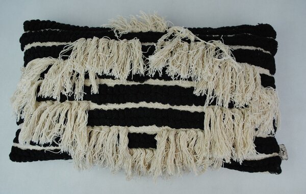 Černo-krémový polštář s třásněmi Boho - 30*50cm - Colmore by Diga
