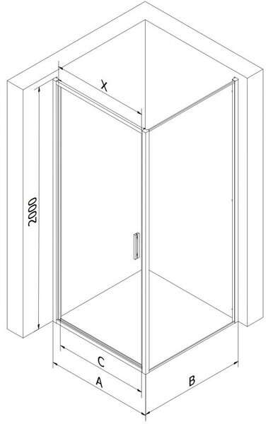 Mexen Exo sprchový kout s výkyvnými dveřmi 100 x 90 cm, transparentní, černá - 817-100-090-70-00