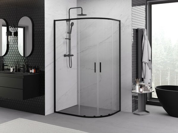 Mexen Exo sprchový kout půlkruhový asymetrický posuvný 90 x 80 cm, transparentní, černý - 8132-090-080-70-00