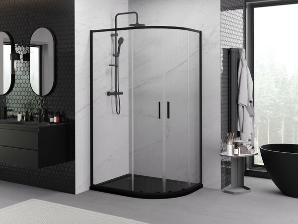 Mexen Exo sprchový kout půlkruhový asymetrický posuvný 90 x 80 cm, transparentní, černý - 8132-090-080-70-00