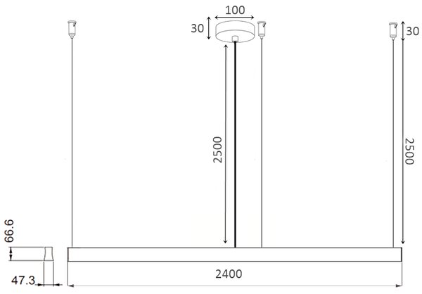 Mantra 7554-2X7556-7559 Hanok, lineární černé závěsné svítidlo LED 76W 3000K 50°, délka 240cm
