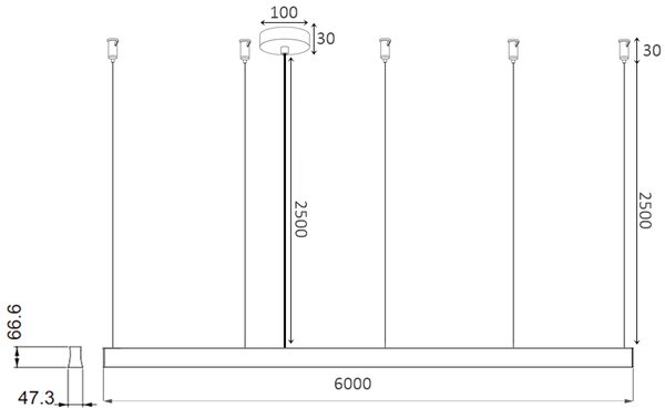 Mantra 7548-2X7550-3X7552-7553 Hanok, lineární bílé závěsné svítidlo LED 190W 3000K 50°, délka 600cm
