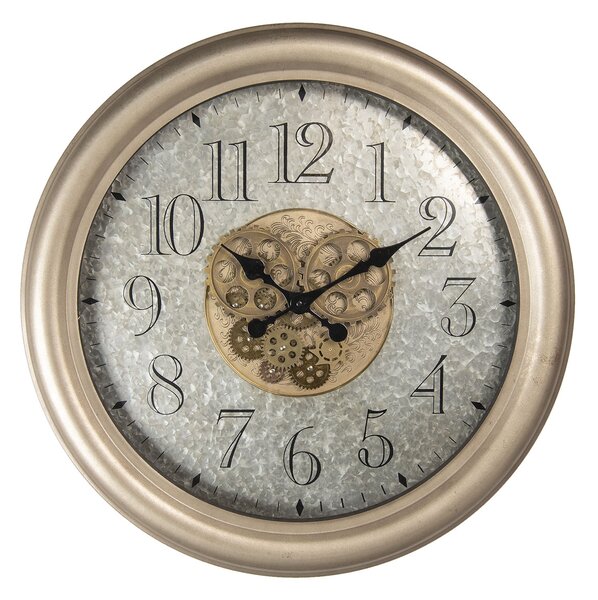 Zlaté antik nástěnné hodiny s ozubenými kolečky - Ø 67*9 cm / 1*AA
