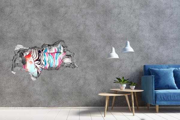 Samolepící díra zeď 3D Barevná zebra nd-b-87232366