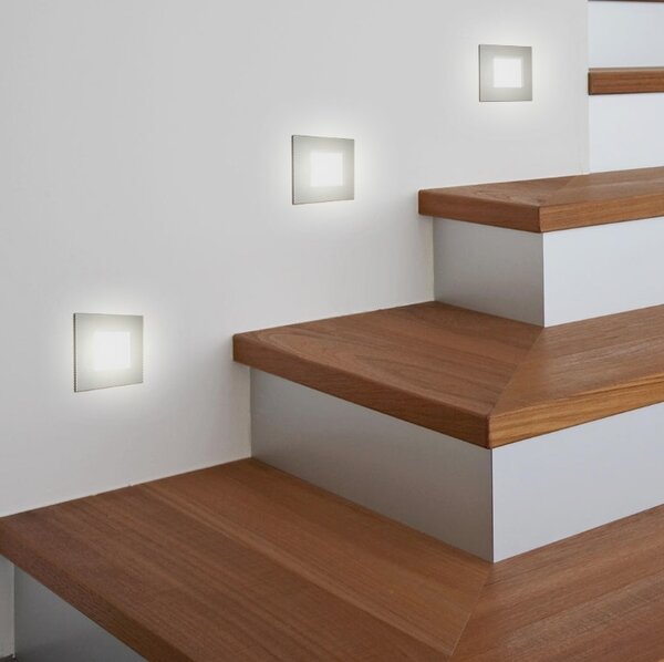 STEP LIGHT schodišťové svítidlo LED 1W 60lm 4000K 8,6cm hranaté IP20, stříbrné
