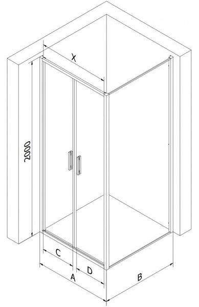 Mexen Exo sprchový kout s otevíracími dveřmi 100 x 80 cm, transparentní, černý - 814-100-080-70-00