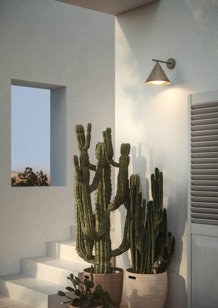 Il Fanale 286.18.OOB Cone, venkovní nástěnné svítidlo antická mosaz/bílé sklo, 1xE27 max 15W, prům. 25cm, výška 27,5cm, IP55