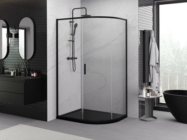 Mexen Exo sprchový kout půlkruhový asymetrický posuvný 100 x 90 cm, transparentní, černá - 8131-100-090-70-00