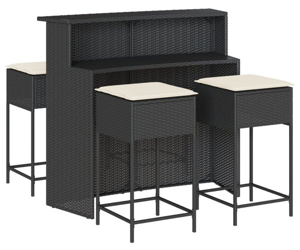 5dílný zahradní barový set s poduškami černý polyratan 3261487
