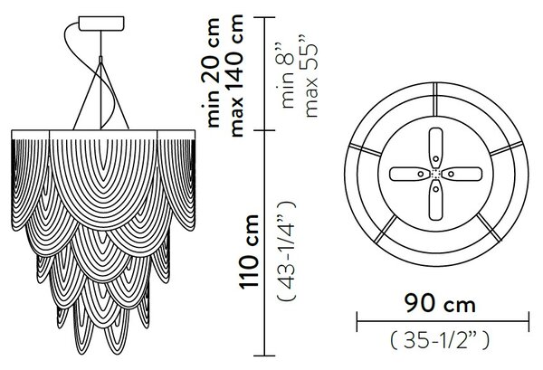 SLAMP CERSOVSFUM01T00000EU Ceremony suspension fumè large, designový lustr, 4x12W LED E27 + 1x8W LED GU10, prům. 90cm