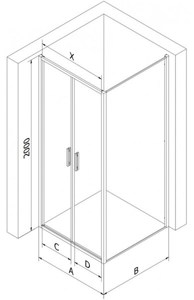 Mexen Exo sprchový kout výklopný 90 x 90 cm, transparentní, zlatý - 814-090-090-50-00