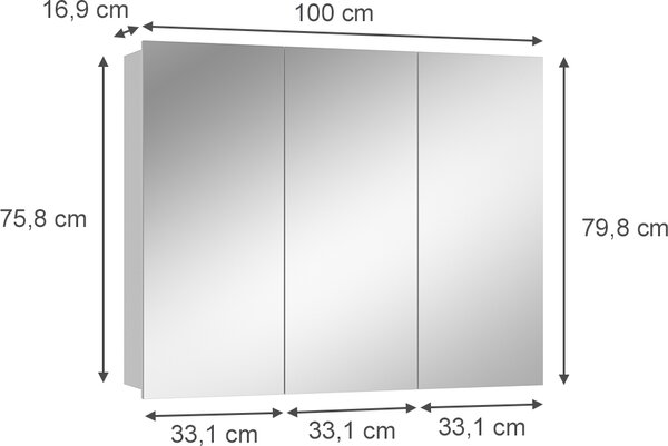 Koupelnová zrcadlová skříňka Vicco Sola Bílá 100 x 79.8 cm se 3 dveřmi, Model 40819