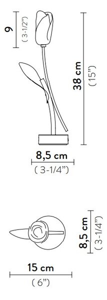 SLAMP TULT000PRS000BDBLBEU Tulip battery, stolní designová lampička na baterii s černým podstavcem, 1,3W LED 2700K, výška 38cm
