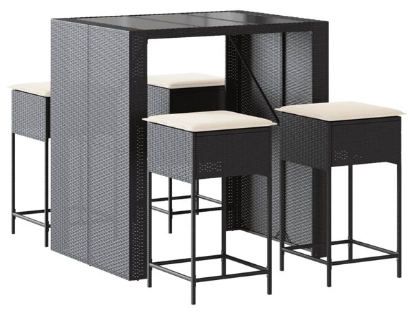 5dílný zahradní barový set s poduškami černý polyratan 3261507