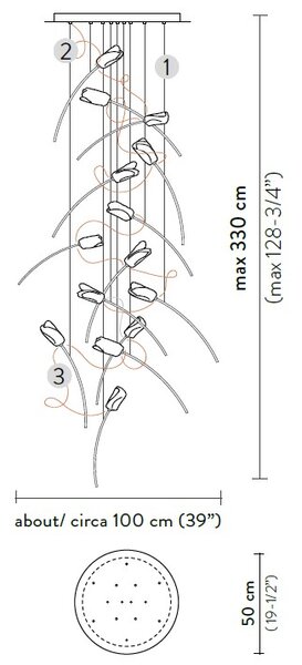 SLAMP TULSL00PRS03CLDRNCEU Tulip 14 round, závěsné designové svítidlo, 14x3,2W 3000K stmívatelné, průměr 50cm