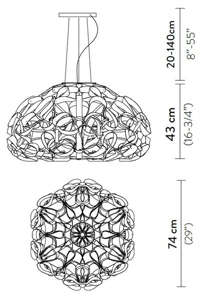 SLAMP QUASL00GLD01T00000EU Quantica 75, designové svítidlo s červeným kabelem, 4x12W E27, prům. 74cm