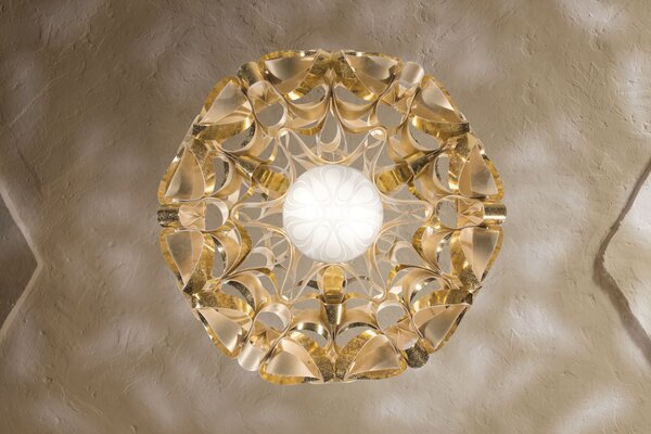 SLAMP QUASL00GLD01T00000EU Quantica 75, designové svítidlo s červeným kabelem, 4x12W E27, prům. 74cm