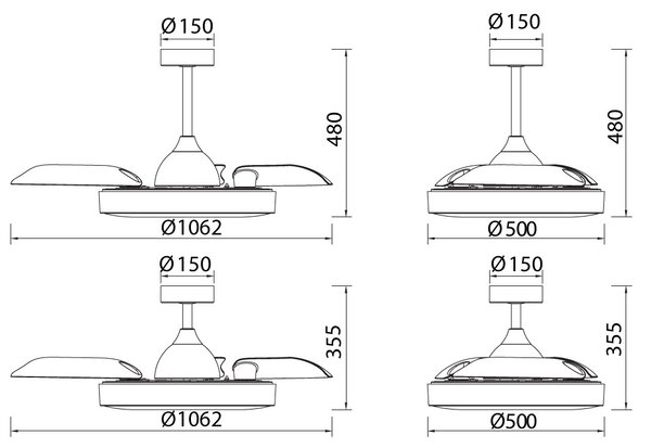 Mantra 8216 Coin, rozvinovací ventilátor se svítidlem a dálk. ovladačem, LED 60W 2700-5000K, bílá, průměr 50/106cm