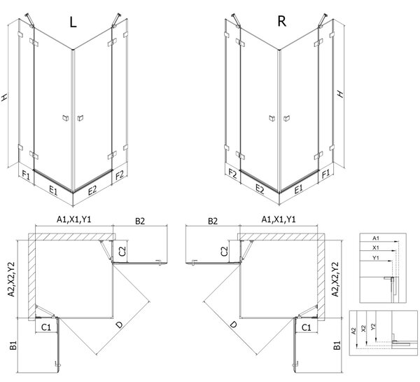 Mexen Lunar Duo, výklopný sprchový kout 120 x 110 cm, 8mm čiré sklo, grafitový profil, 834-120L-110P-95-00