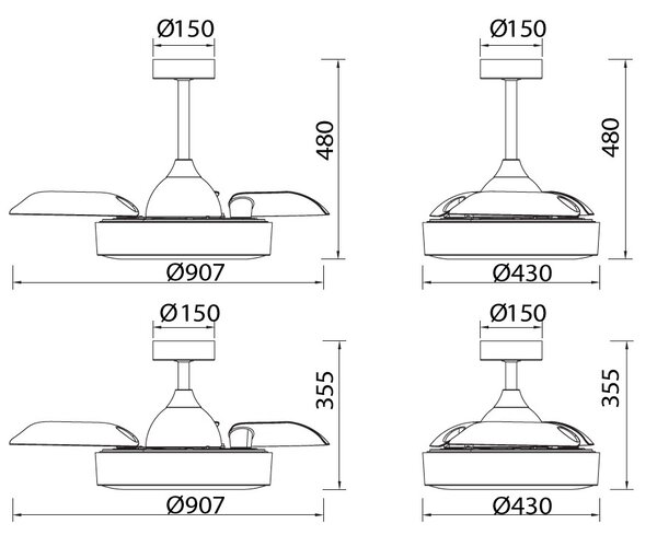 Mantra 8221 Coin Mini, rozvinovací ventilátor se svítidlem a dálk. ovladačem, LED 45W 2700-5000K, černá, průměr 43/90cm