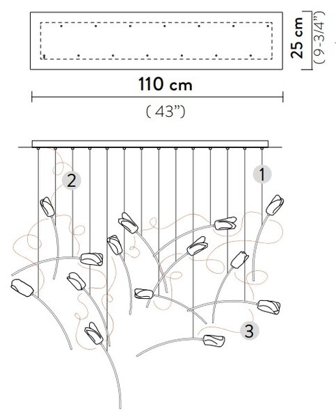 SLAMP TULSL00PRS03CLDLNCEU Tulip 14 linear, závěsné designové svítidlo, 14x3,2W LED 3000K stmívatelné, délka 110cm