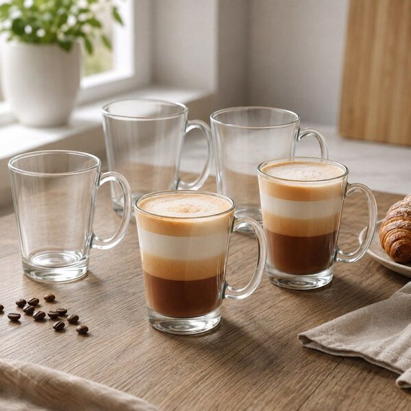 Sklenice na latte s uchem 300 ml 6ks SPRINGOS HA7497 čiré