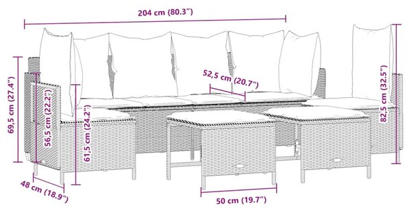 5dílná zahradní sedací souprava s poduškami hnědá polyratan 3261546