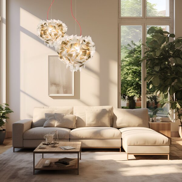 SLAMP VELSS00WHG01R00000EU Veli Aurea Medium, bílo-zlaté závěsné svítidlo s červeným kabelem, 2x12W E27, prům. 42cm