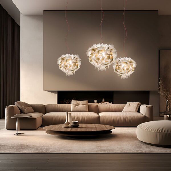 SLAMP VELSS00WHG01R00000EU Veli Aurea Medium, bílo-zlaté závěsné svítidlo s červeným kabelem, 2x12W E27, prům. 42cm