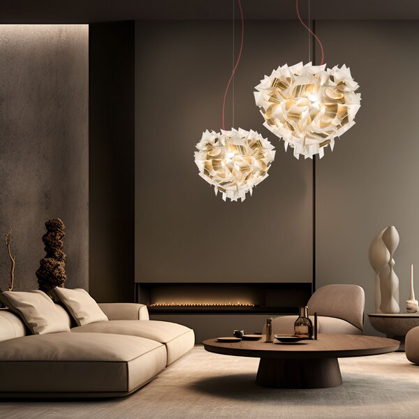 SLAMP VELSS00WHG01R00000EU Veli Aurea Medium, bílo-zlaté závěsné svítidlo s červeným kabelem, 2x12W E27, prům. 42cm