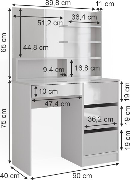 Toaletní stolek Vicco Sherry Bílá 80 cm se zrcadlem, Model 41295