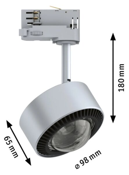 Paulmann 91391 ProRail3 Aldan, stříbrný reflektor, 8,5W LED 4000K stmívatelný, průměr 9,8cm