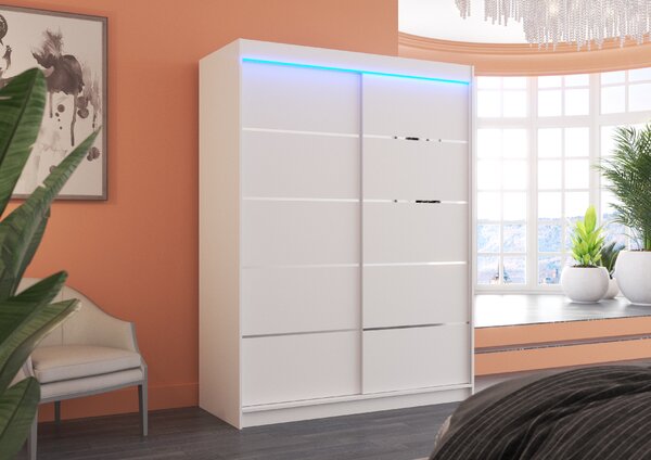 ADRK Šatní skříň posuvná s LED osvětlením LUFT W 150 L, bílá