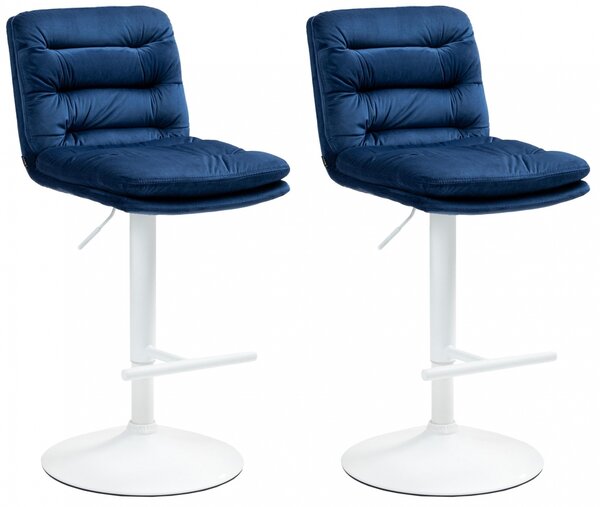2x Barová židle Damar - samet, bílý rám - blue