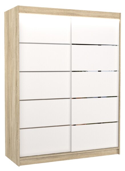 ADRK Šatní skříň posuvná s LED osvětlením LUFT S-W 150 L, bílá/dub sonoma