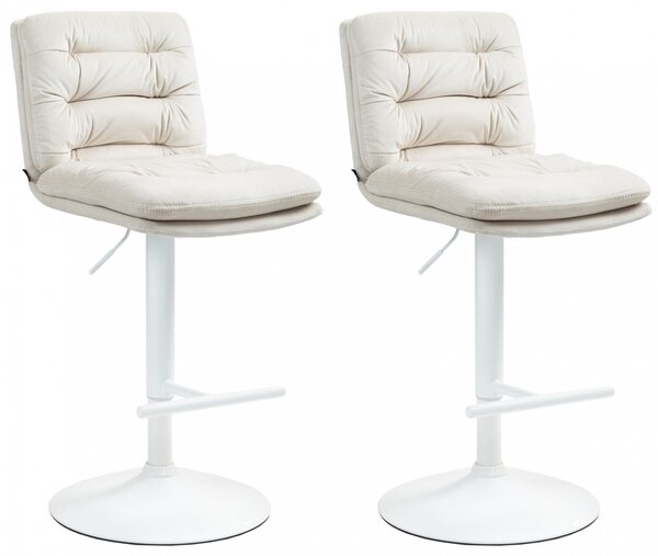 2x Barová židle Damar - samet, bílý rám - cream