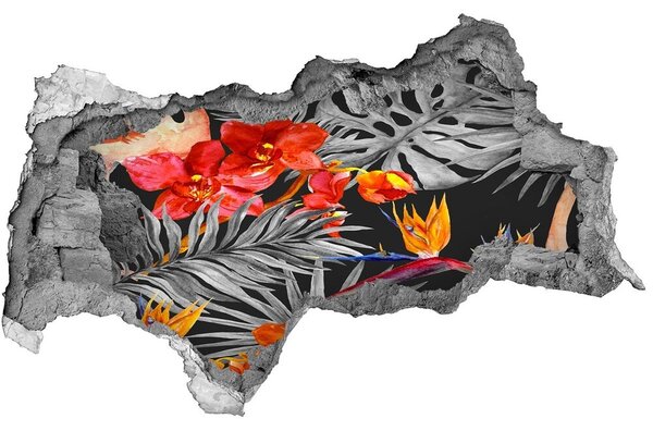 Díra 3D fototapeta nálepka Plameňáci a květiny nd-b-115695227