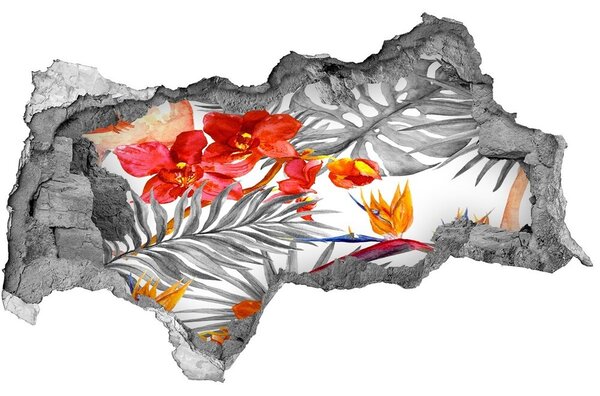 Díra 3D fototapeta nálepka Plameňáci a květiny nd-b-115695348
