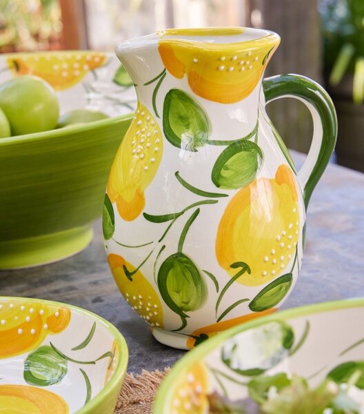 Ručně malovaný keramický džbán s citróny Lemon Pit - 17*17*21 cm / 850 ml - J-Line by Jolipa