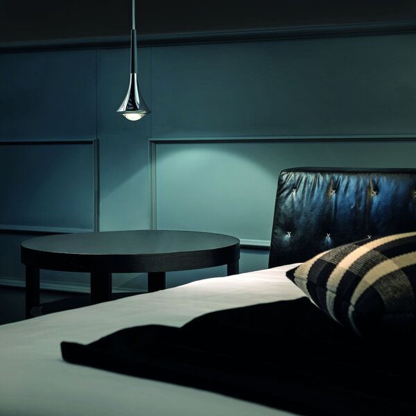 Lodes 15611 2027 Rain, závěsné svítidlo ve tvaru kapky chrom/černá, 1x7W LED 2700K stmívatelné, výška 21cm