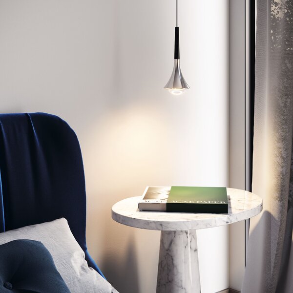 Lodes 15611 2027 Rain, závěsné svítidlo ve tvaru kapky chrom/černá, 1x7W LED 2700K stmívatelné, výška 21cm