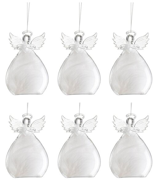 6ks vánoční skleněná ozdoba anděl s peříčky Angel - 8*11 cm - J-Line by Jolipa