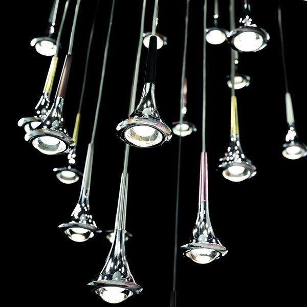 Lodes 15611 2027 Rain, závěsné svítidlo ve tvaru kapky chrom/černá, 1x7W LED 2700K stmívatelné, výška 21cm